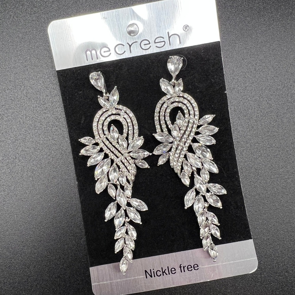 Mecresh Crystal Drop Earrings Chandelier Bridal Prom Pageant Statement Long 3.3"